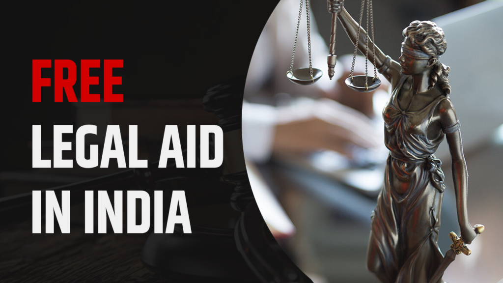 Justice lady standing and headline as Free Legal Aid in India.
